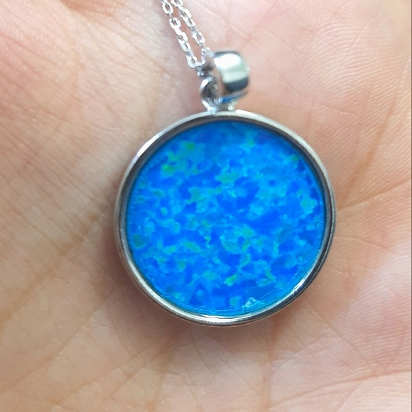 Blue Opal Triquetra Sterling Silver Necklace - Picture 3 of 6